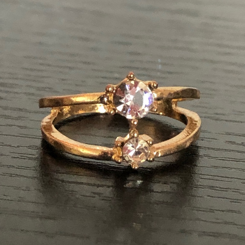 🟢 faux gold double gem ring